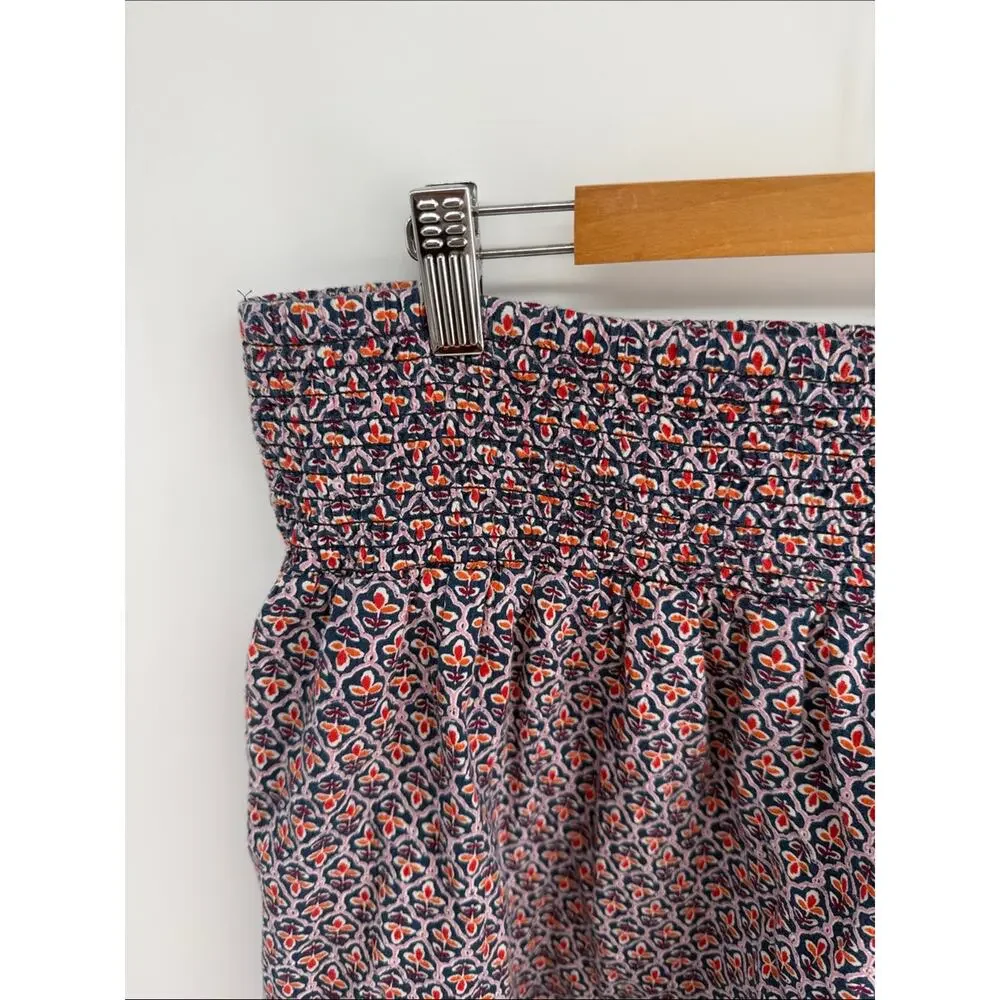 J. Jill 100% cotton smocked waist pull on printed wide leg culottes shorts sz XL